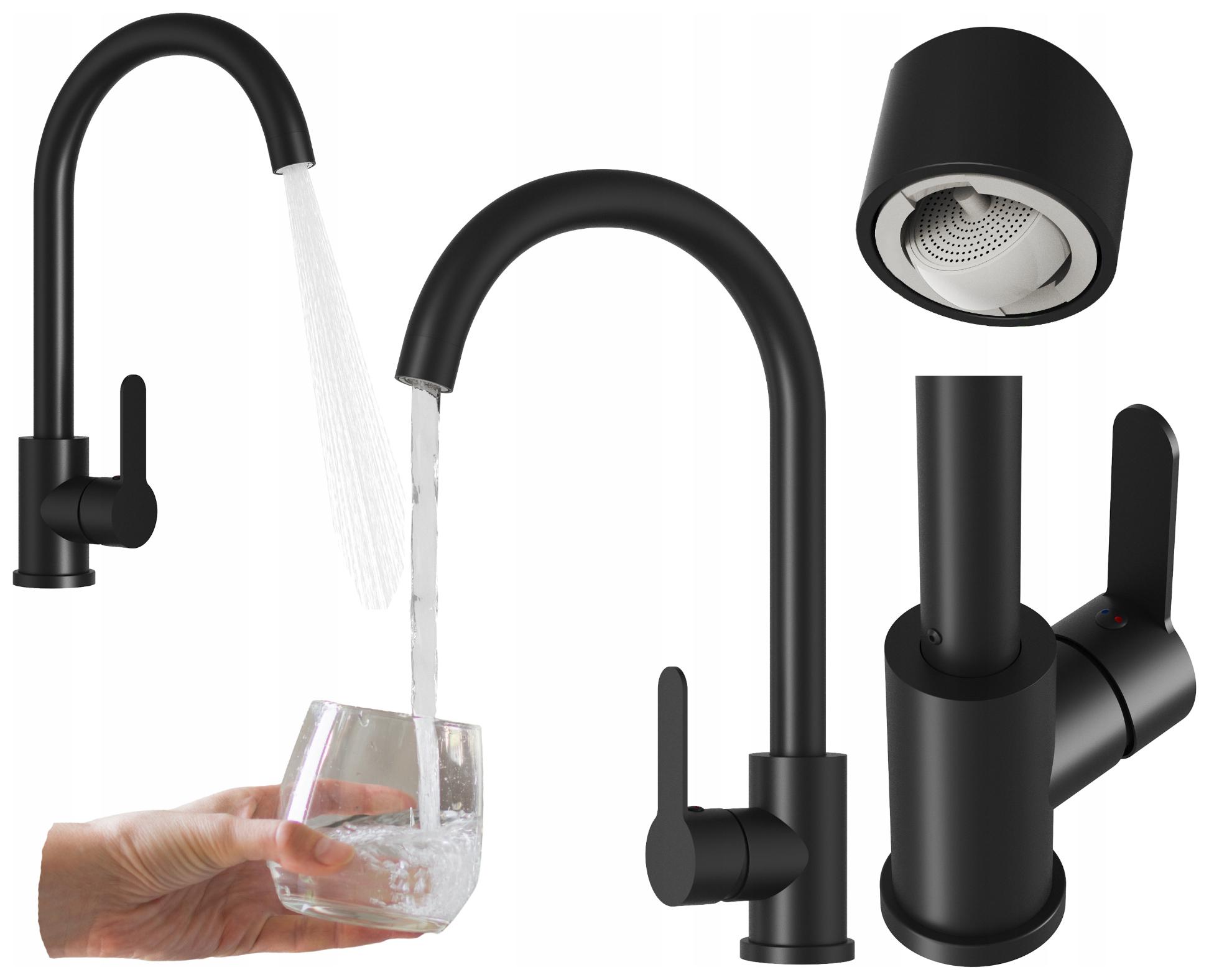 Kuchynská Batéria Čierna, Zaoblený Výtok Do Umývadla Prestige Plus Kohútik