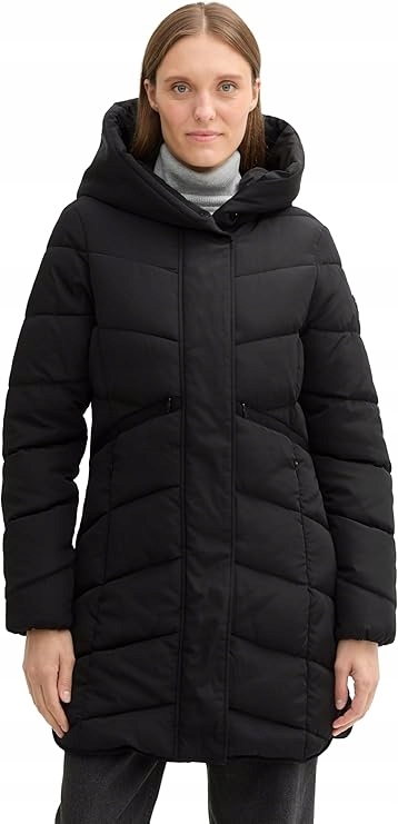 Tom Tailor Černá Prošívaná Bunda S Kapucí A Zapínáním Na Zip L J7E