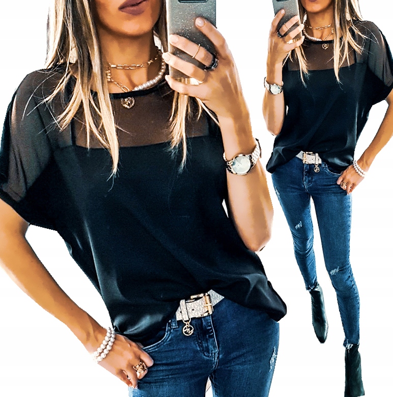 

Bluzka Tiulowa Z Siateczką Luźna Elegancka