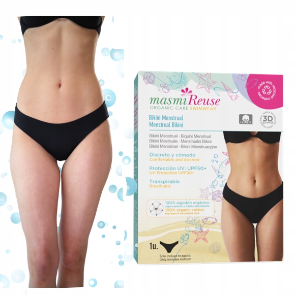 Majtki menstruacyjne kąpielowe Masmi, UPF50+, chloroodporne bawełna M