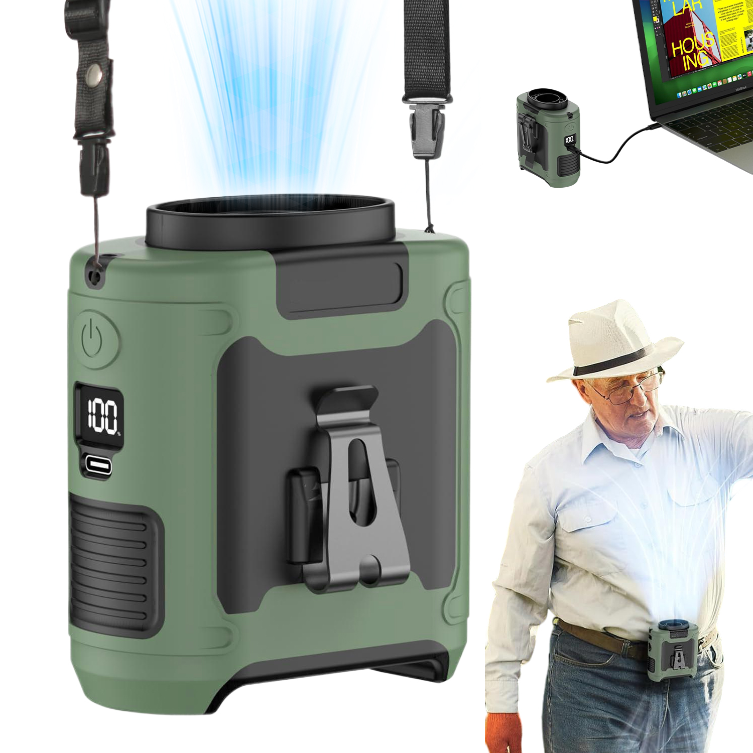 Mini Přenosný Vějíř Ventilátor Visící Na Pase, Regulace 5 Rychlostí