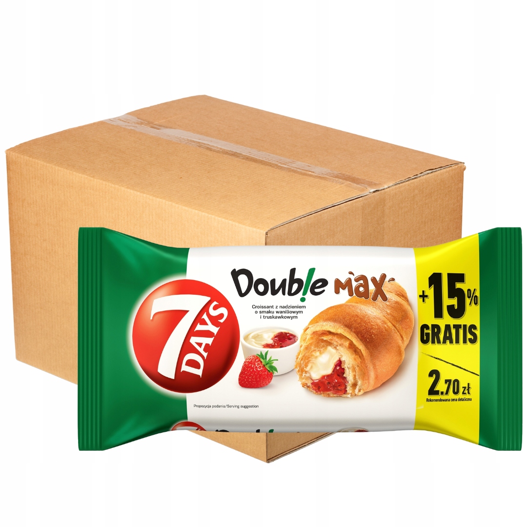 Levně 7 Days Doub!e Max Croissant s vanilkovou a jahodovou příchutí 110 g x 20 ks
