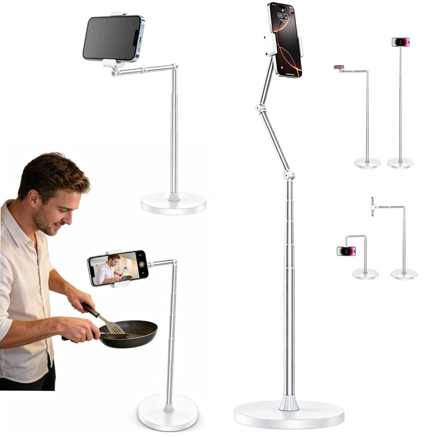 Hliníkový Podlahový Stojan Pro Telefon S Nastavitelnou Výškou 152 CM