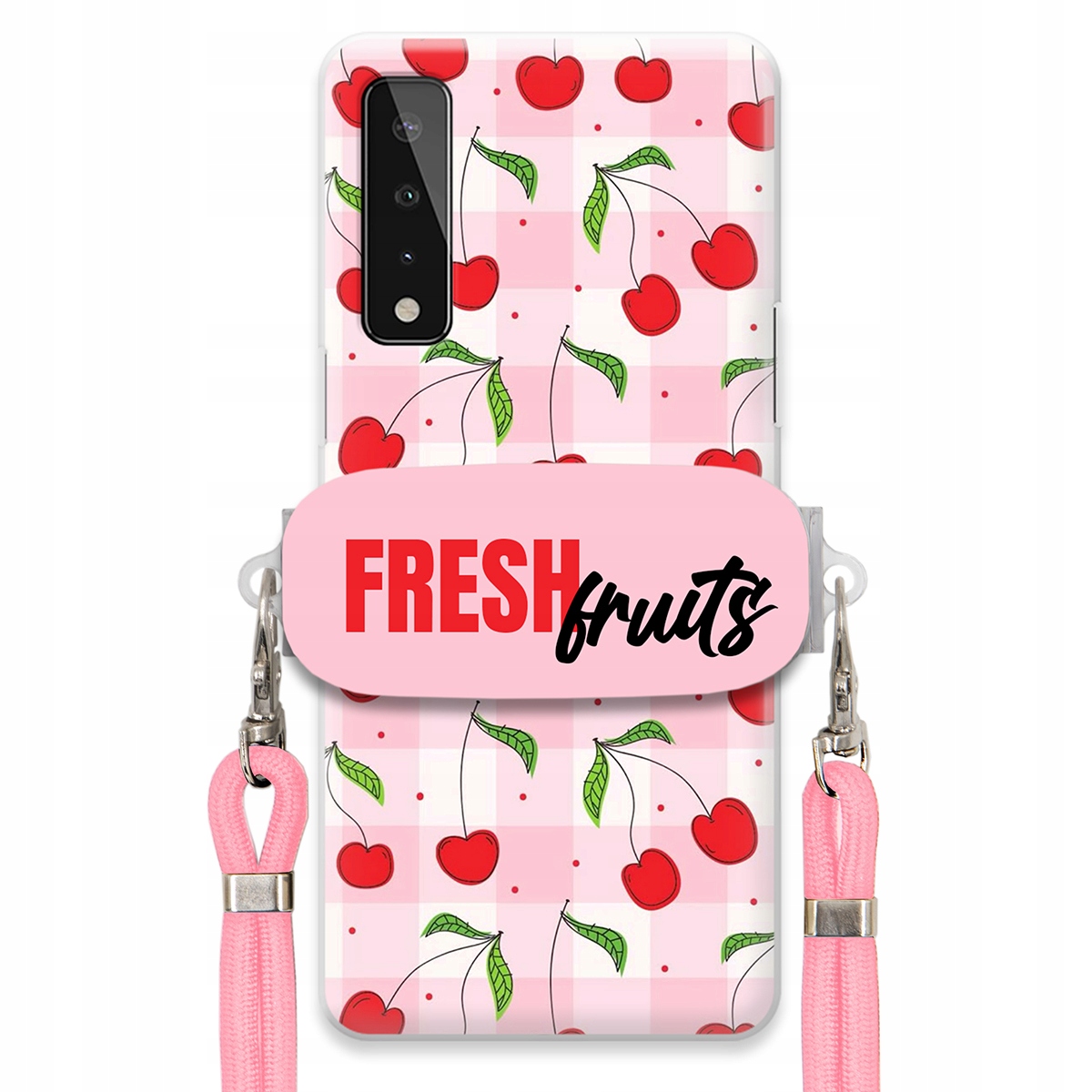 Pouzdro pro Lg X Stylo 7 5G Case Držák Šňůrka Růžová Fresh Fruits Mřížka