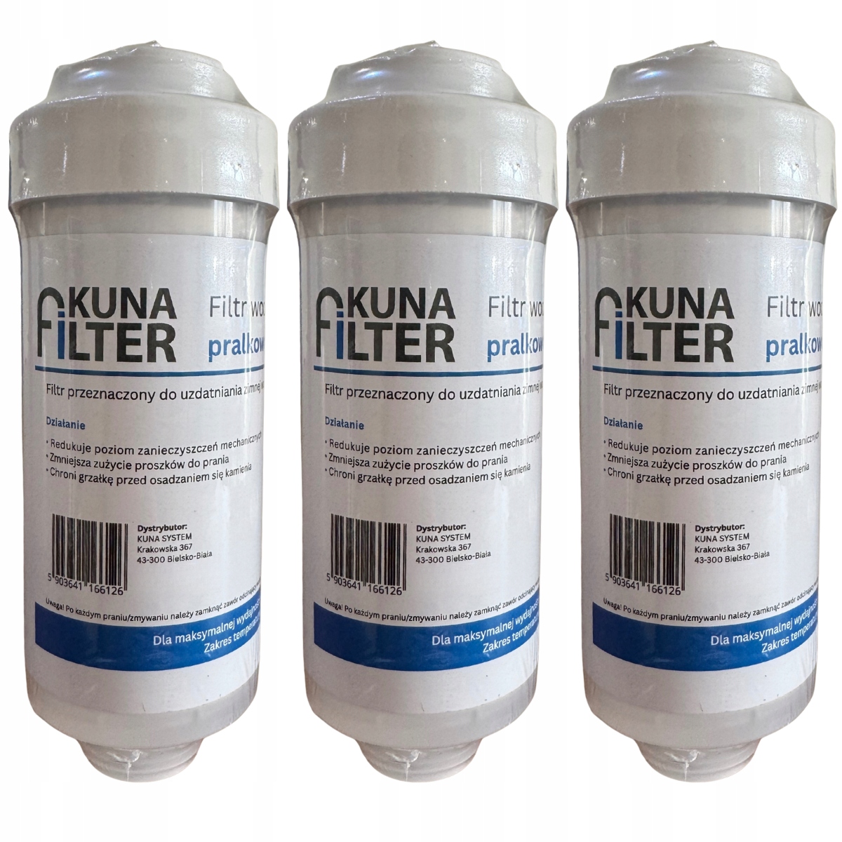 Zestaw trzech filtrów do pralki i zmywarki, wydajność 12.000 litrów wody