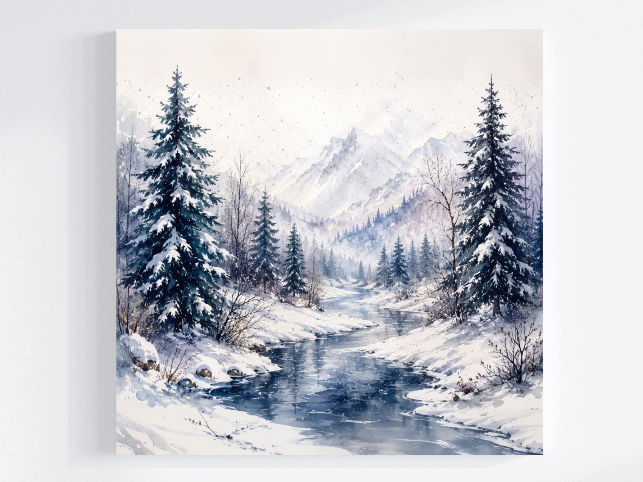 Obraz Na Plátně Canvas Krajina Hory Les Stromy Řeka Zima Led Sníh 50x50