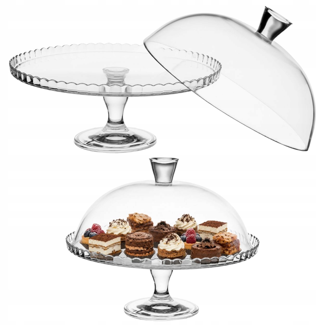 Patera szklana na ciasto z kloszem 32 cm Pasabahce