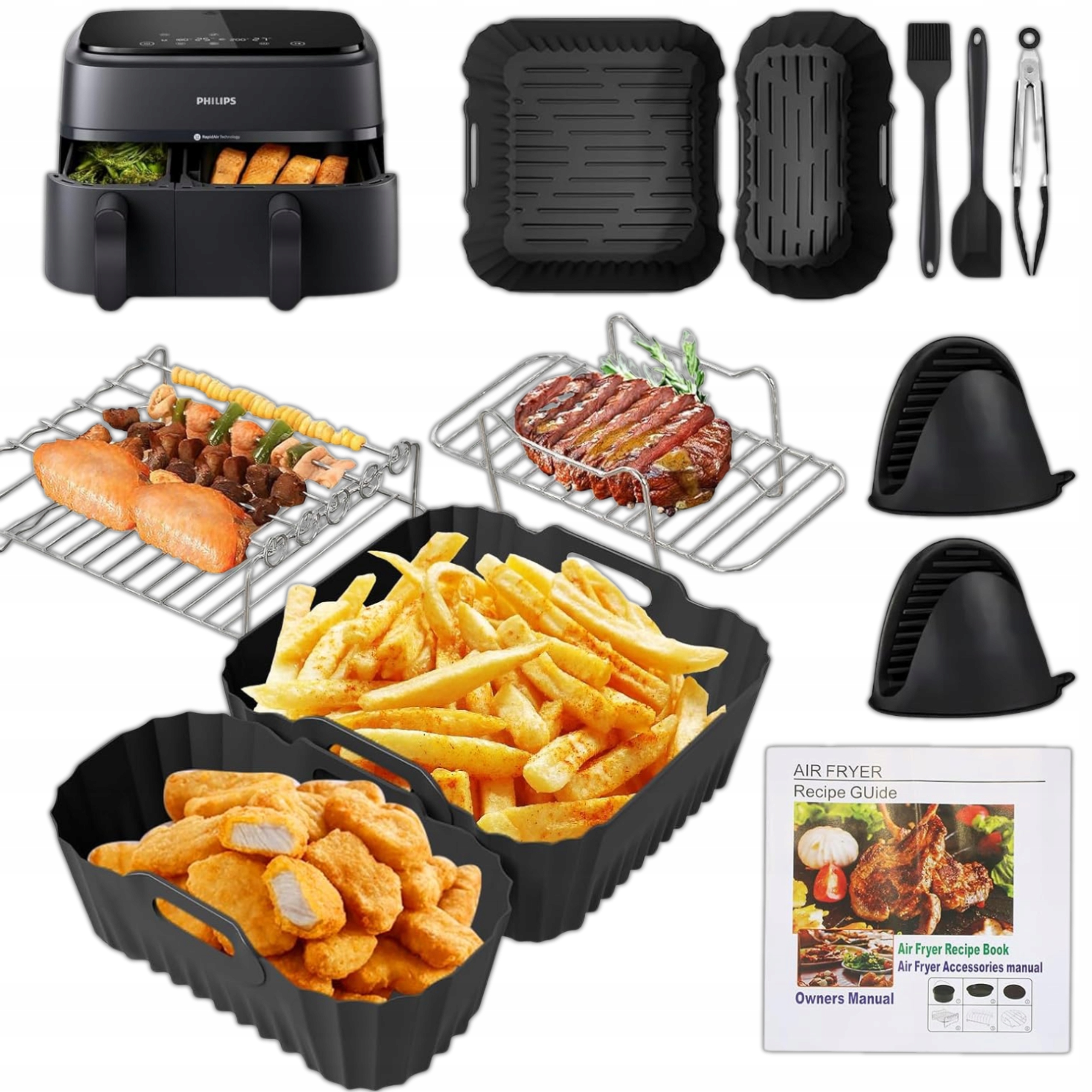 Zestaw Akcesoriów Do Frytkownicy Wkładki Stojaki Air Fryer Dual Basket