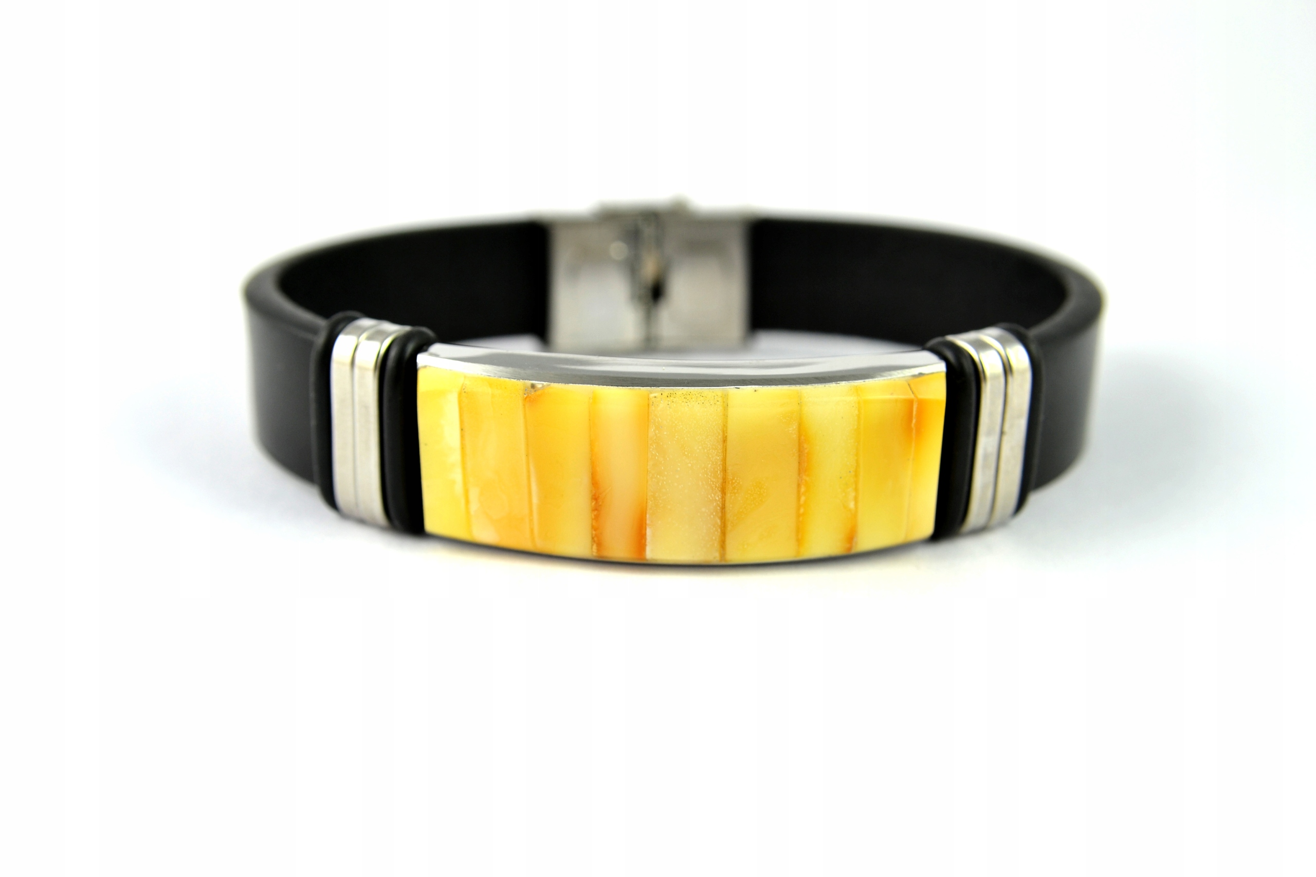 

Bransoleta Męska Bursztyn Skóra Stal