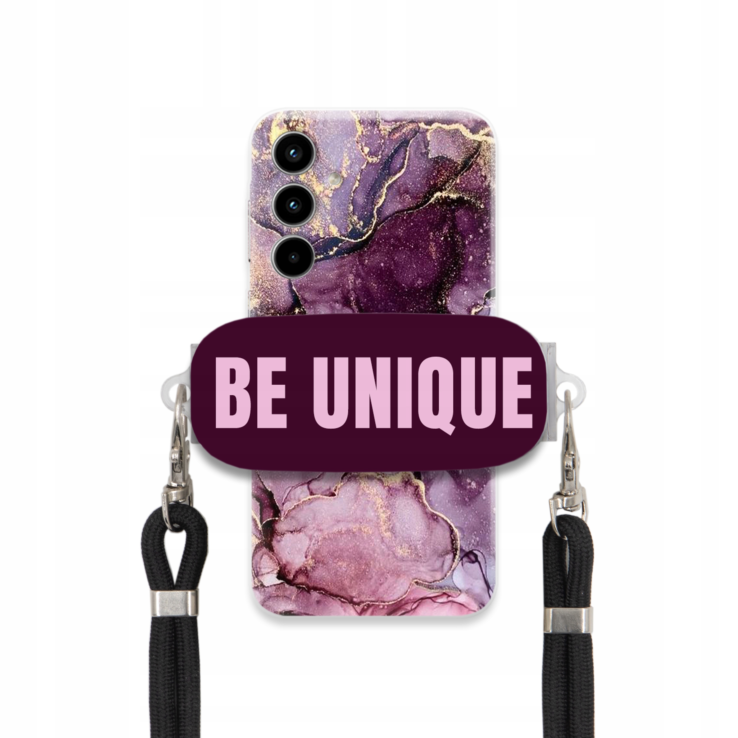 Puzdro pre Samsung A35 5G držiak na šnúrku Čierna Fialová Mramor Be Unique