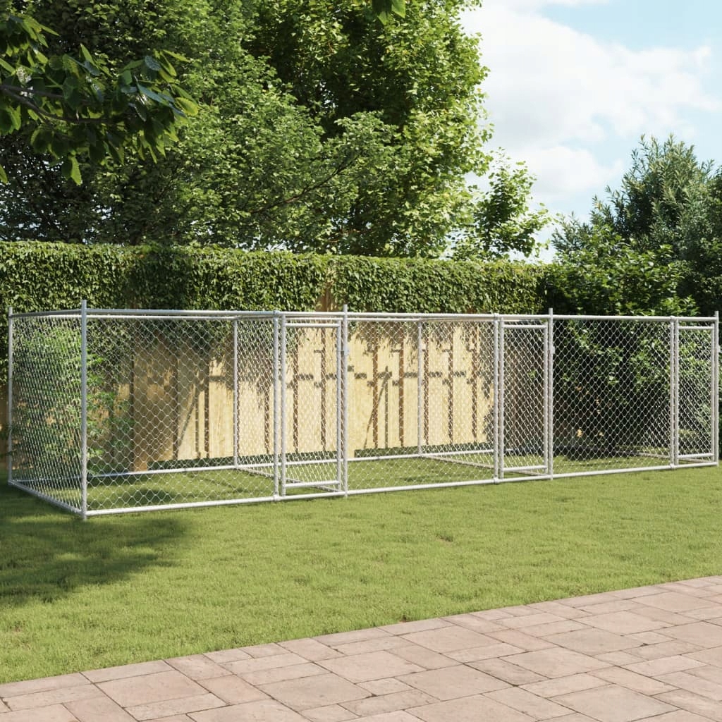 Levně Klec pro psy s dvířky šedá 6 x 2 x 1,5 m pozinkovaná ocel