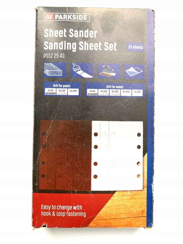 PAPIER ŚCIERNY PARKSIDE PSSZ 25 A1 25 SZT DO DREWNA FARBY PSS 270