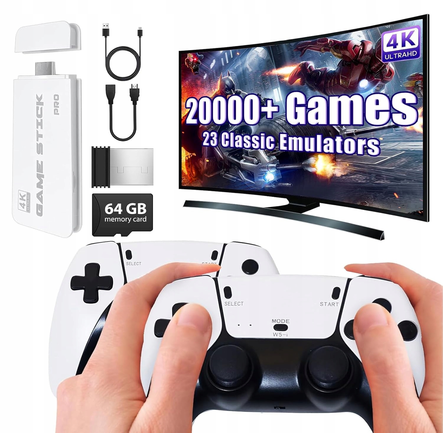 Gra telewizyjna konsola Retro Hdmi 2 pady ponad 20000 gier 64GB
