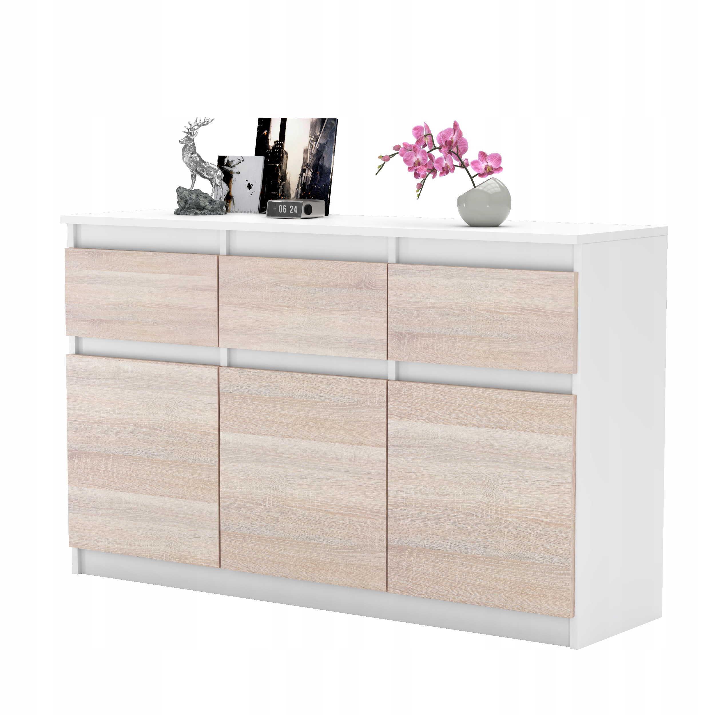 Komoda OLA 120CM BIAŁY MAT Nowoczesna Pojemna Szafka 3 Szuflady MIX KOLORÓW Wysokość mebla 75 cm
