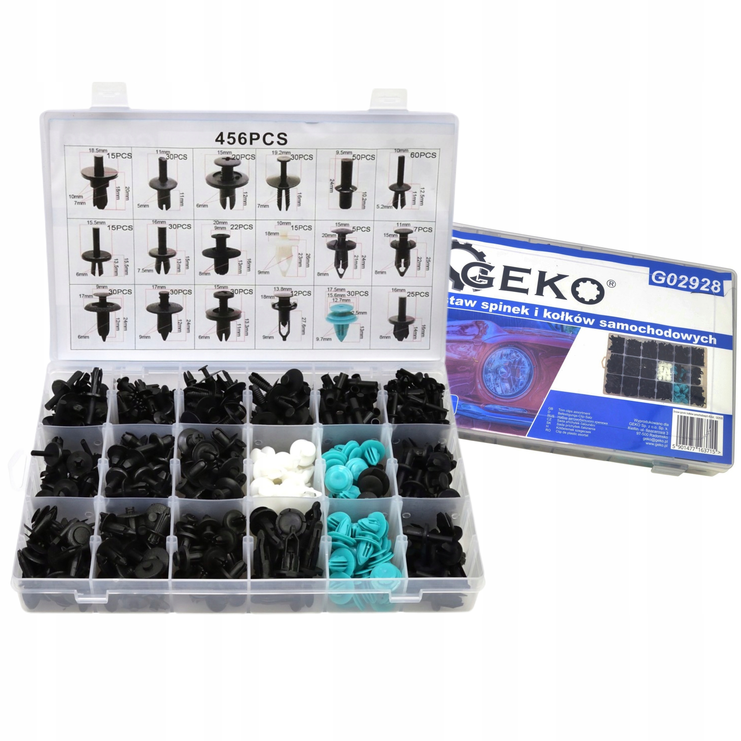 ZESTAW SPINEK I KOŁKÓW SAMOCHODOWYCH 456 SZT