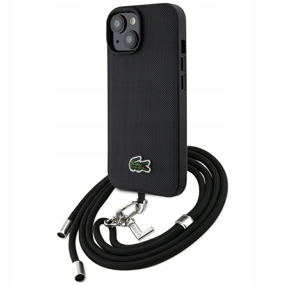 Pouzdro Lacoste Iconic Petit Pique Crossbody Cord pro iPhone 15, černé