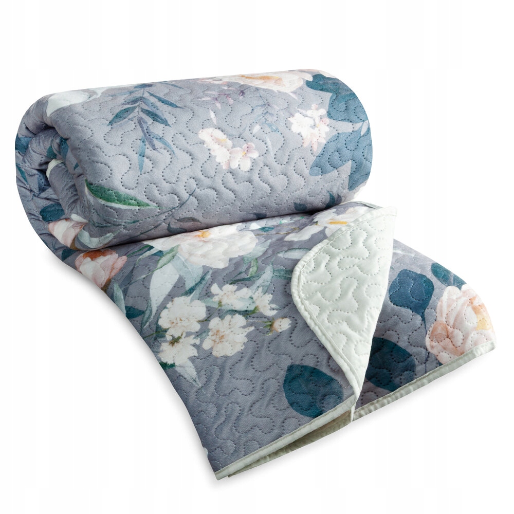 Dekorativní přehoz Rosita 200x220 stříbrný, krémová, růžová, prošívaná květina