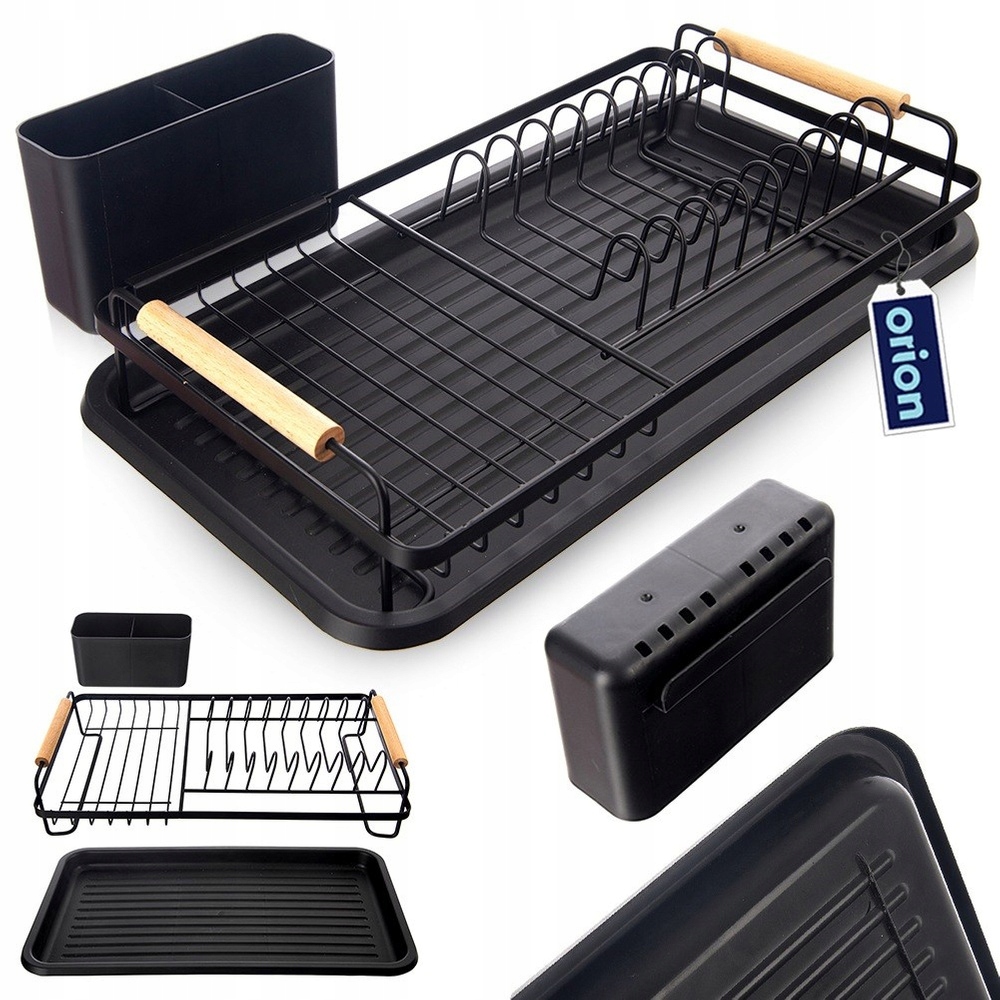 Levně Černý sušák na nádobí Radka 43x23,5x9,5 cm