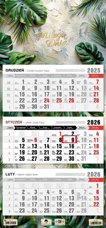 Kalendarz 2026 Ścienny Trójdzielny. Glamour