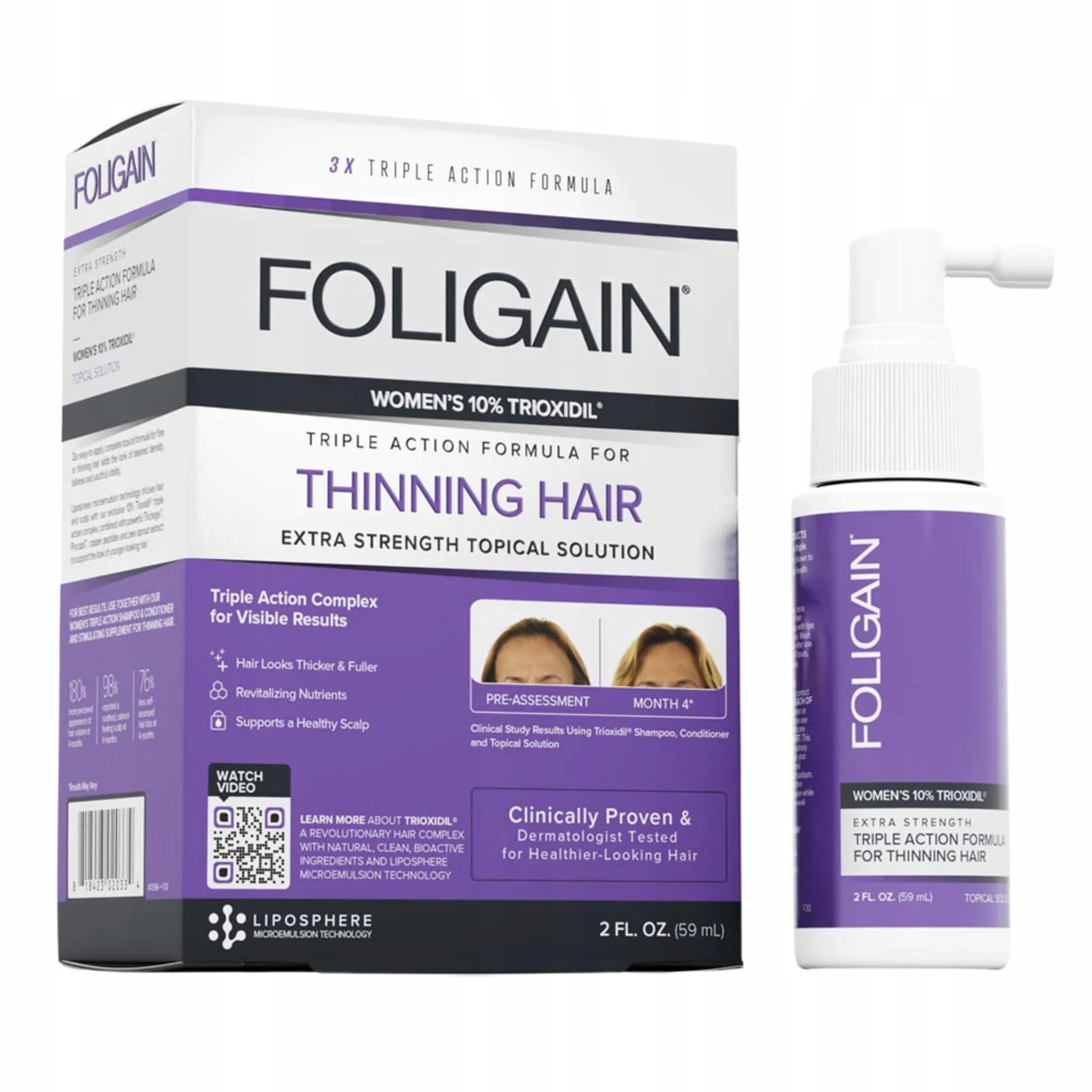 Foligain Triple Trioxidil 10% Kuracja na Wypadanie włosów u Kobiet Usa 59ml