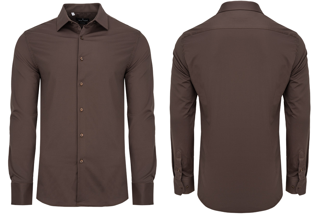 Pánská Hnědá Čokoládová Košile Elegantní Satén Klasická 97% Bavlna L