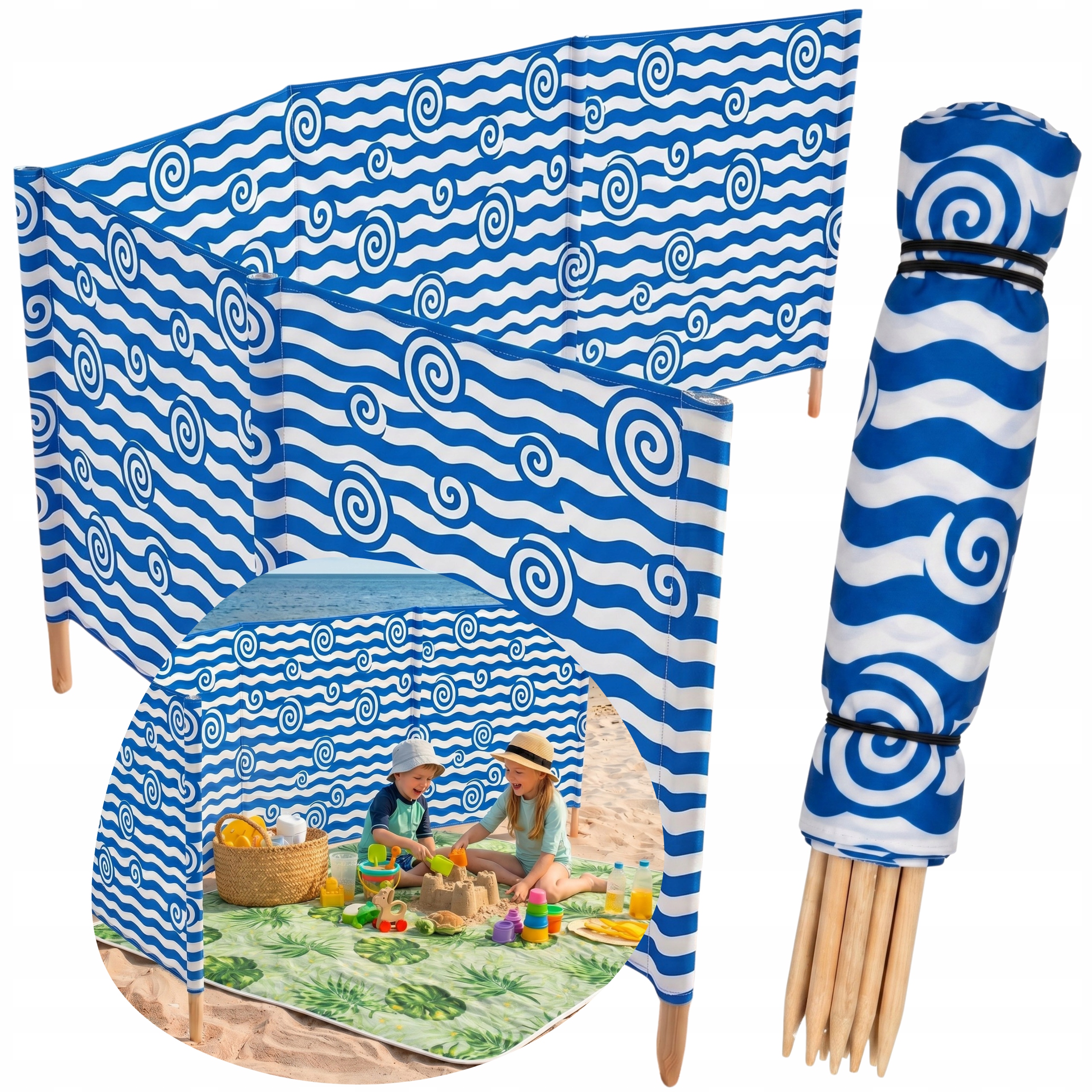 Parawan Plażowy 8m Koc 160x200 Duży Zestaw Na Plażę Lata
