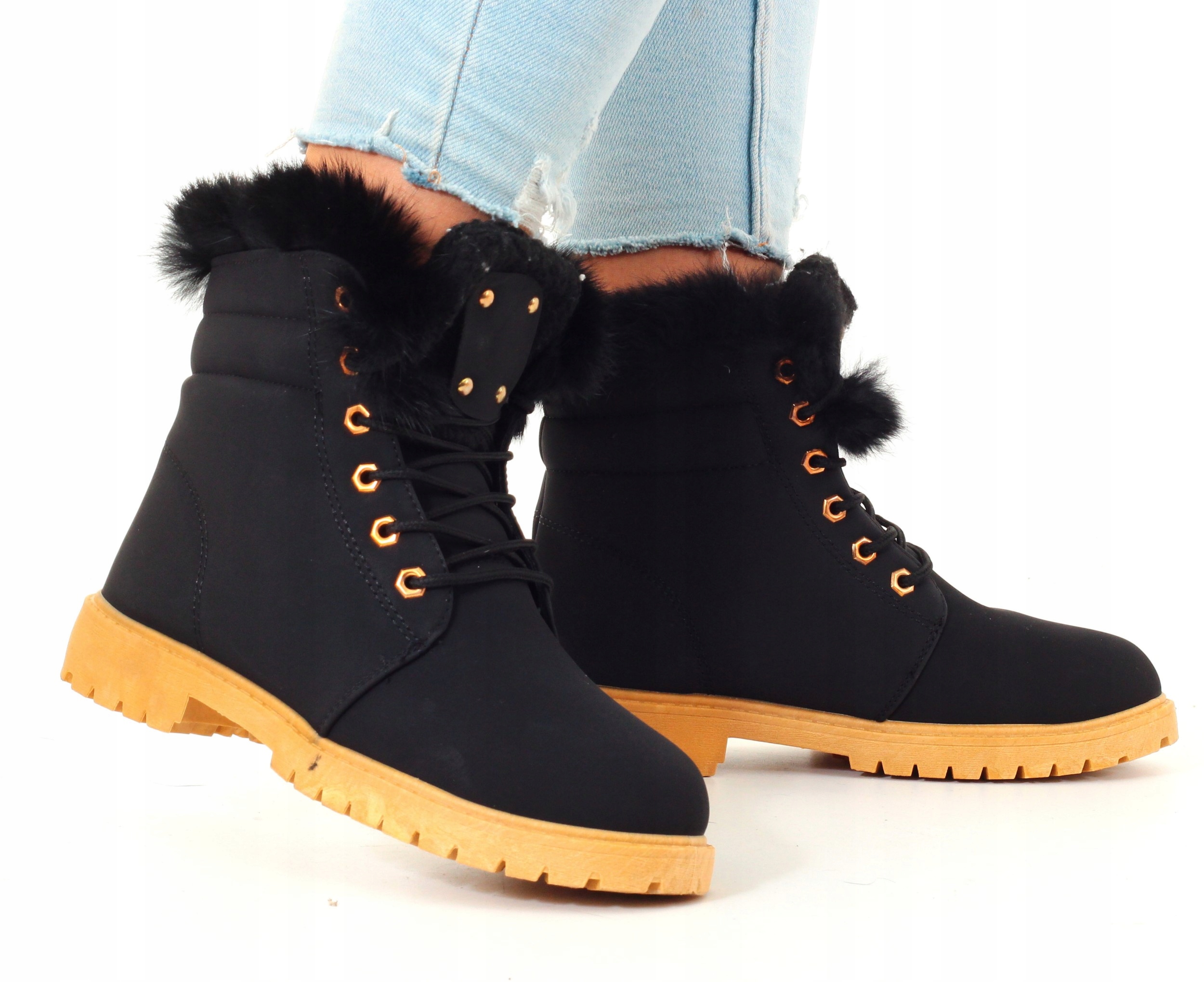 TRAPERY BOTKI TIMBERKI BUTY DAMSKIE OCIEPLANE Kod producenta 7A-3A  BLACK