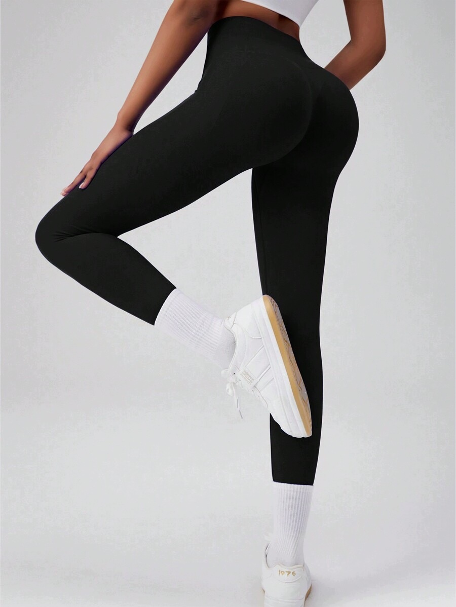 Shein Czarne Legginsy Modelujące Z Wysokim Stanem I Płaskimi Szwami L 1ŁA