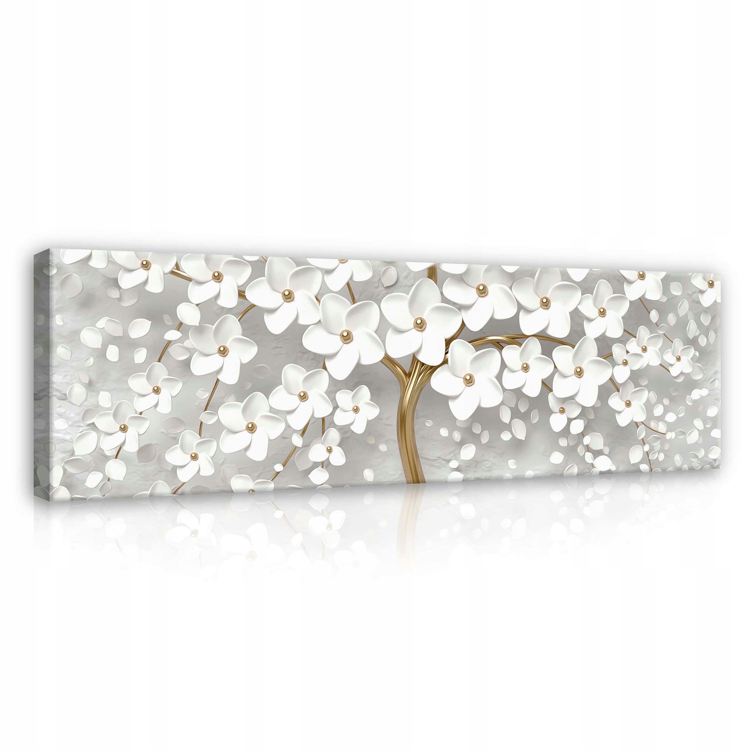 Obraz 145x45 Kvetoucí strom, bílé květy, zlaté akcenty, jemnost jaro