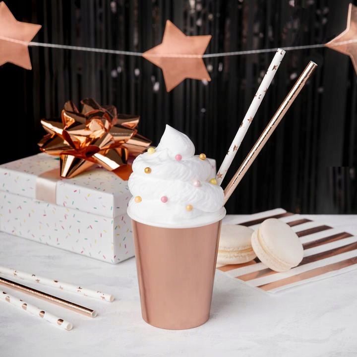 SŁOMKI PAPIEROWE BIAŁE W GWIAZDKI ROSE GOLD 10 szt Marka PartyPal
