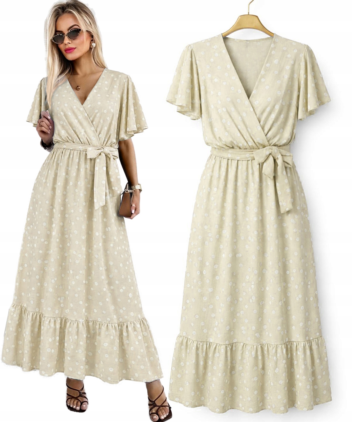 Sukienka Damska rękaw motylek retro kropki groszki wesele Madison