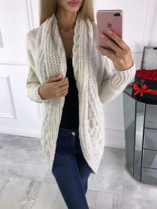 CIEPŁY KARDIGAN NARZUTKA SWETER WARKOCZ -- KOLORY Rozmiar uniwersalny