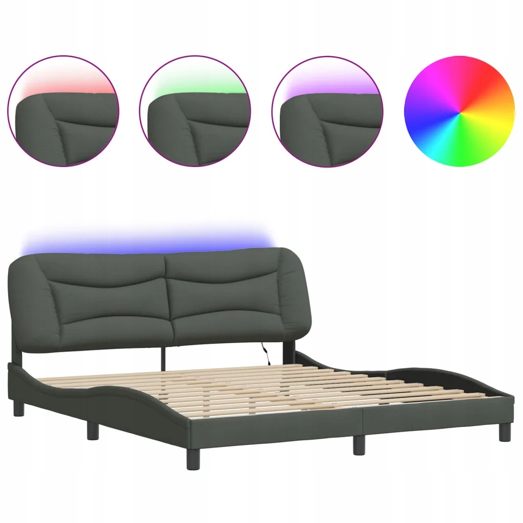 Rám postele s Led podsvícením tmavě šedý 218 x 185 x 74,5 cm