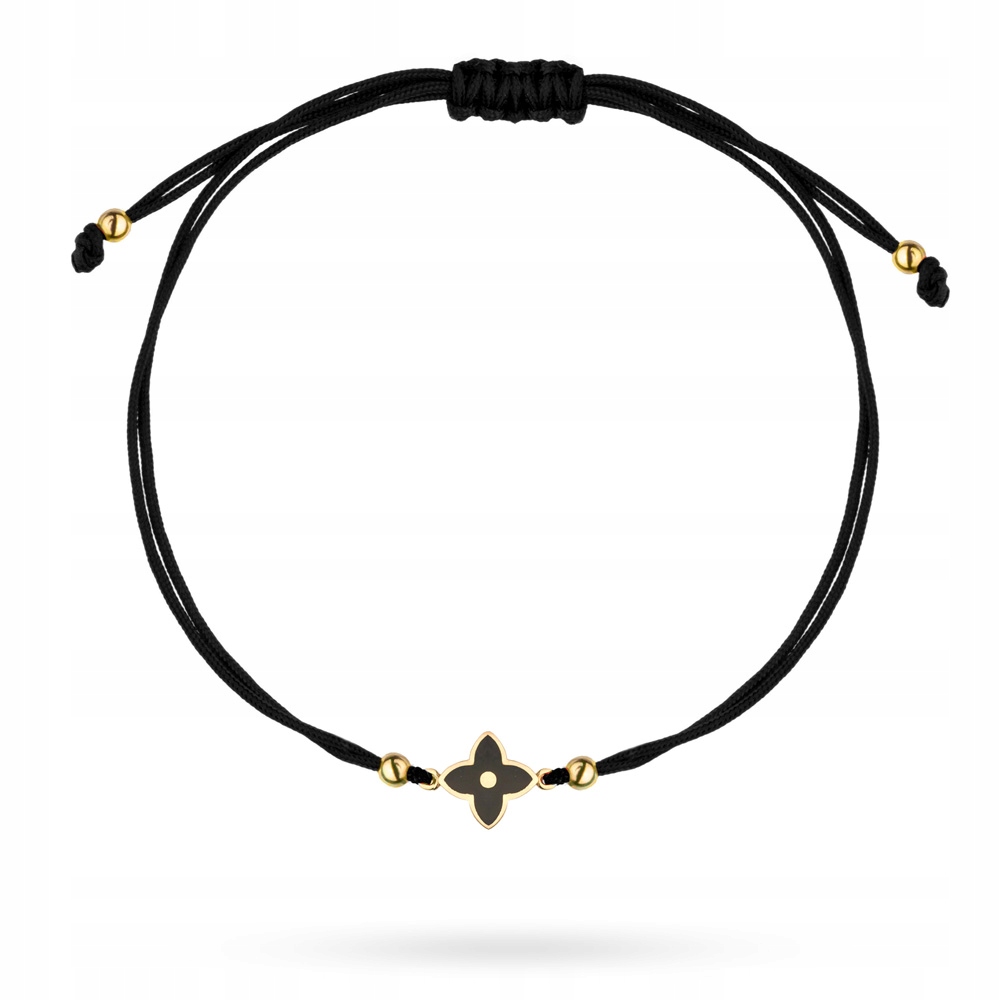 

Złota Bransoletka pr.585 Na Sznurku Z Czarną Lilią