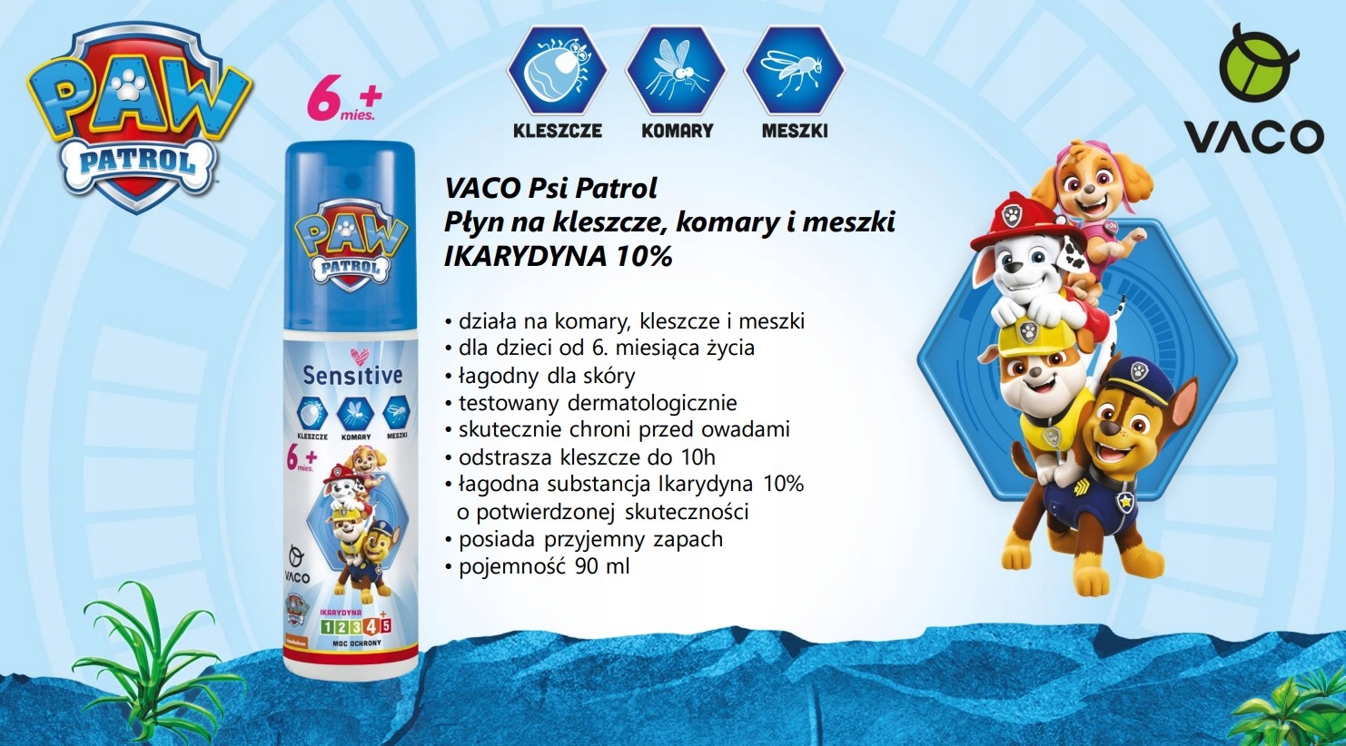 Odstraszacz Komarów Kleszczy dla Dzieci od 6 mca 90ml VACO KIDS PSI PATROL EAN (GTIN) 5901821953351