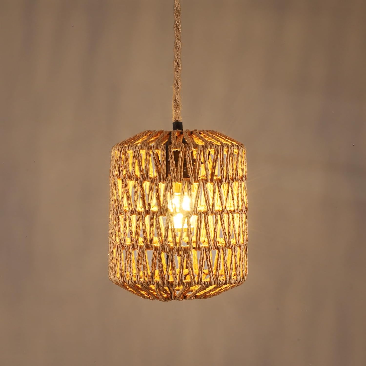 Stropní závěsné svítidlo E27 černé, lustr loft retro, ratanová tkanina