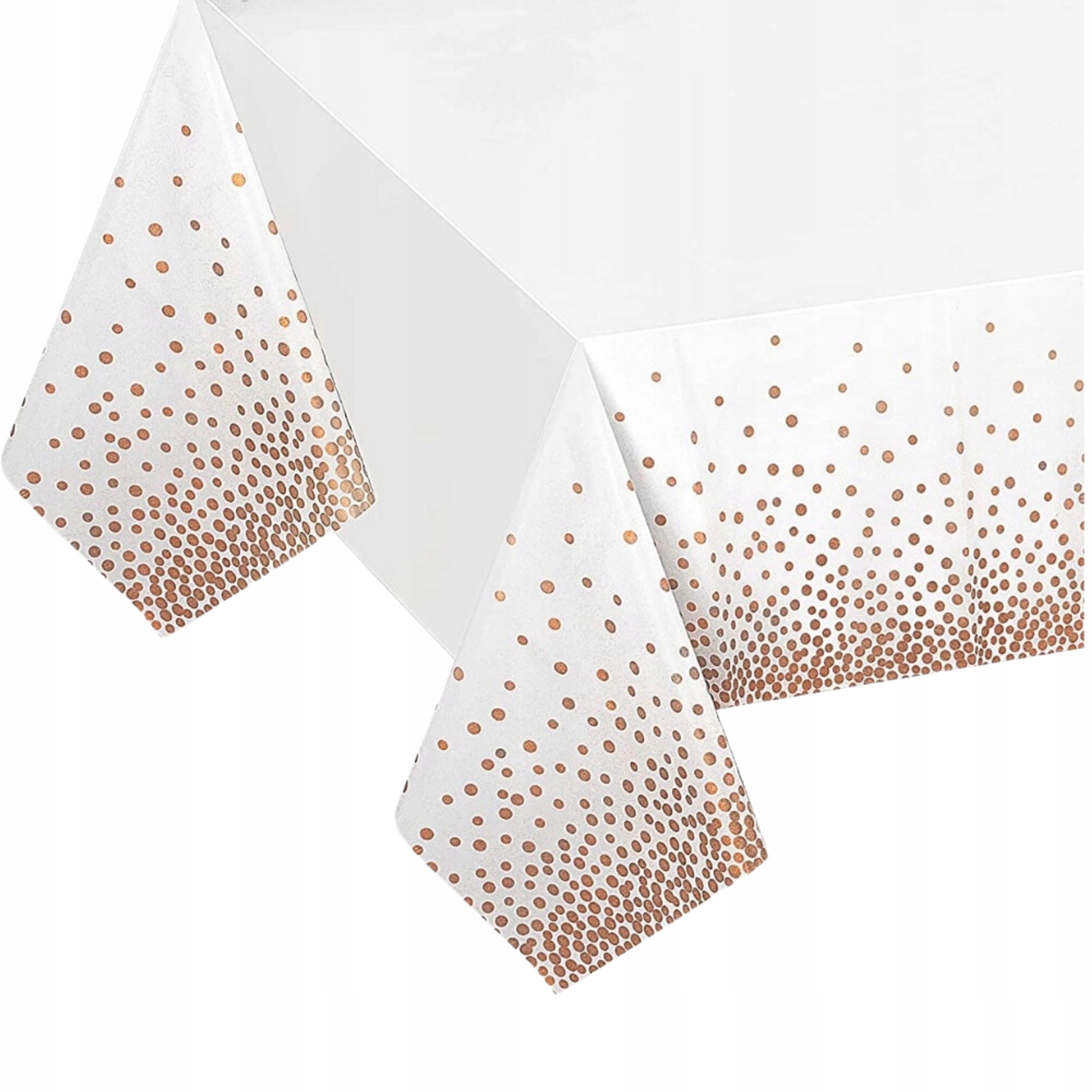 OBRUS PLASTIKOWY BIAŁY W MIEDZIANE KROPKI