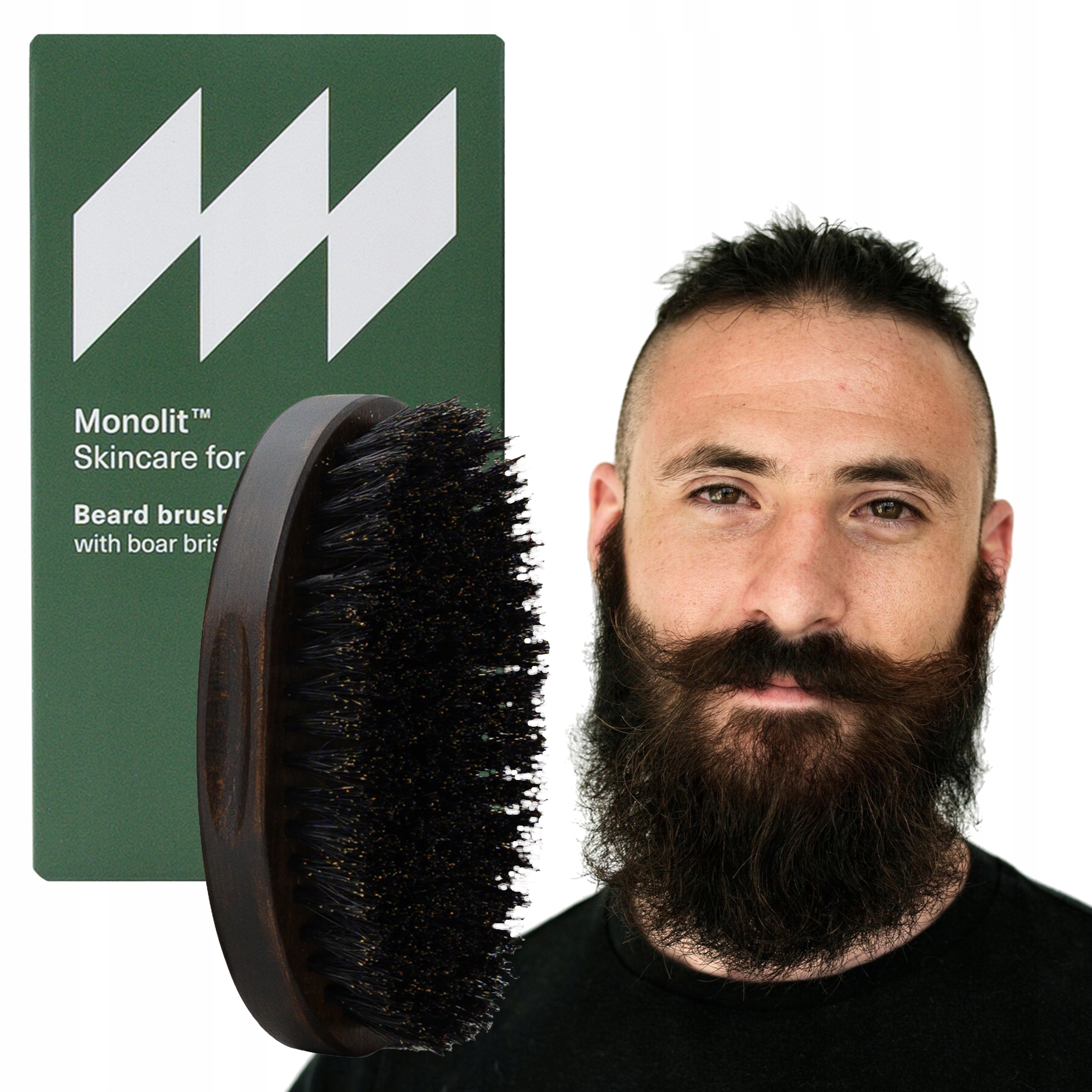 Kartáč na vousy pro muže, bukové dřevo, husté štětiny Monolit