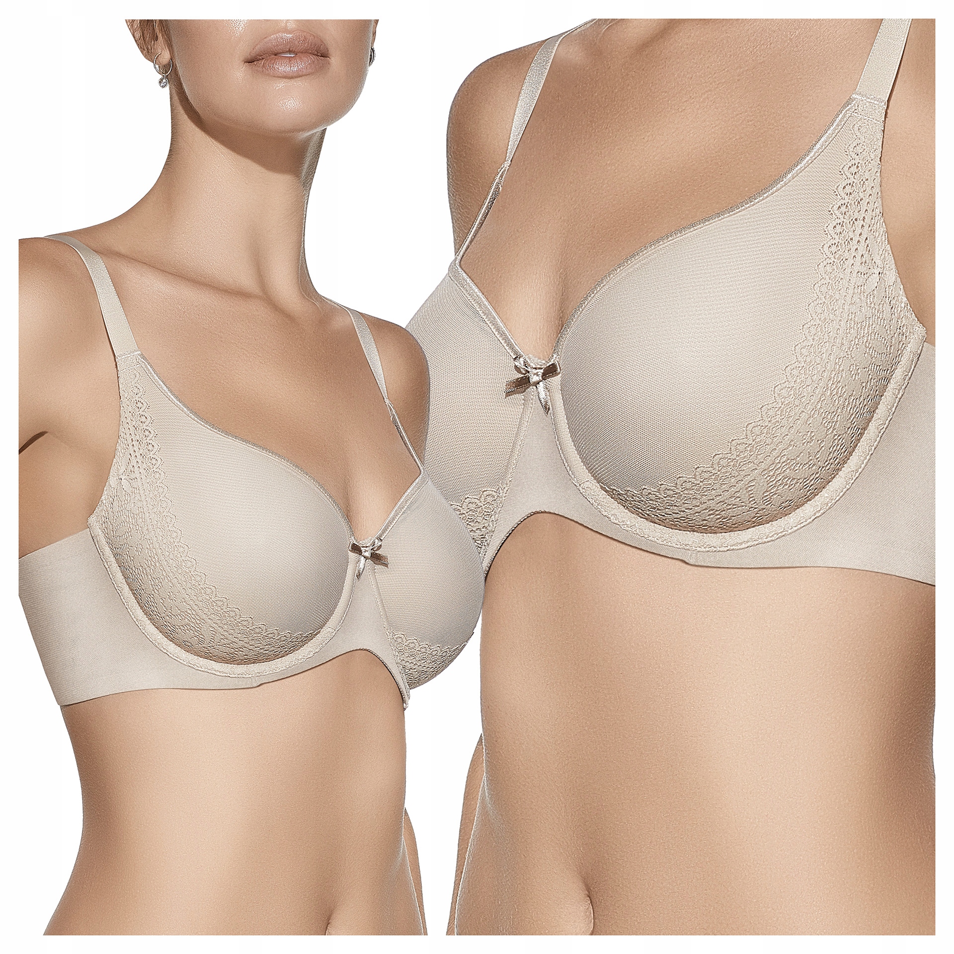 Podprsenka s kosticemi, přírodní tvar s krajkou Rita, béžová, 95 °C