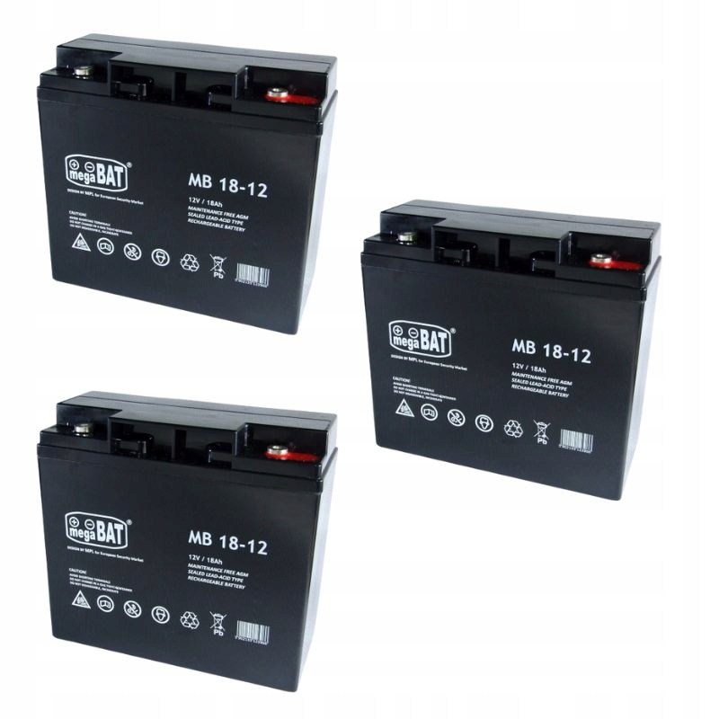 3x Akumulátor Agm 12V 18Ah Megabat (rozměr 17Ah 20Ah) Ups solární alarm na kolo