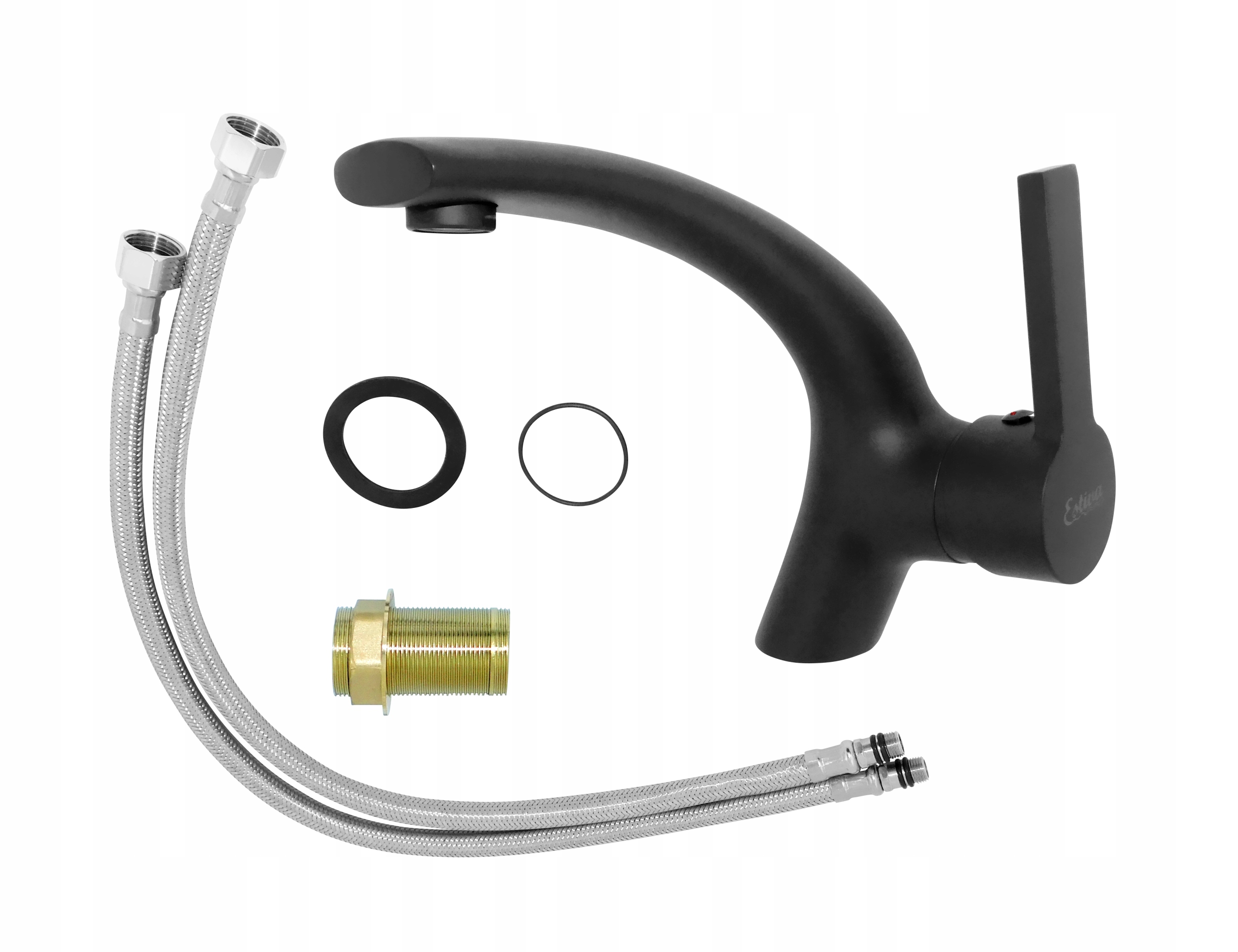 BATERIA UMYWALKOWA CZARNA ŁAZIENKOWA JEDNOUCHWYTOWA ESTIVA PIEGATO BLACK Stan opakowania oryginalne