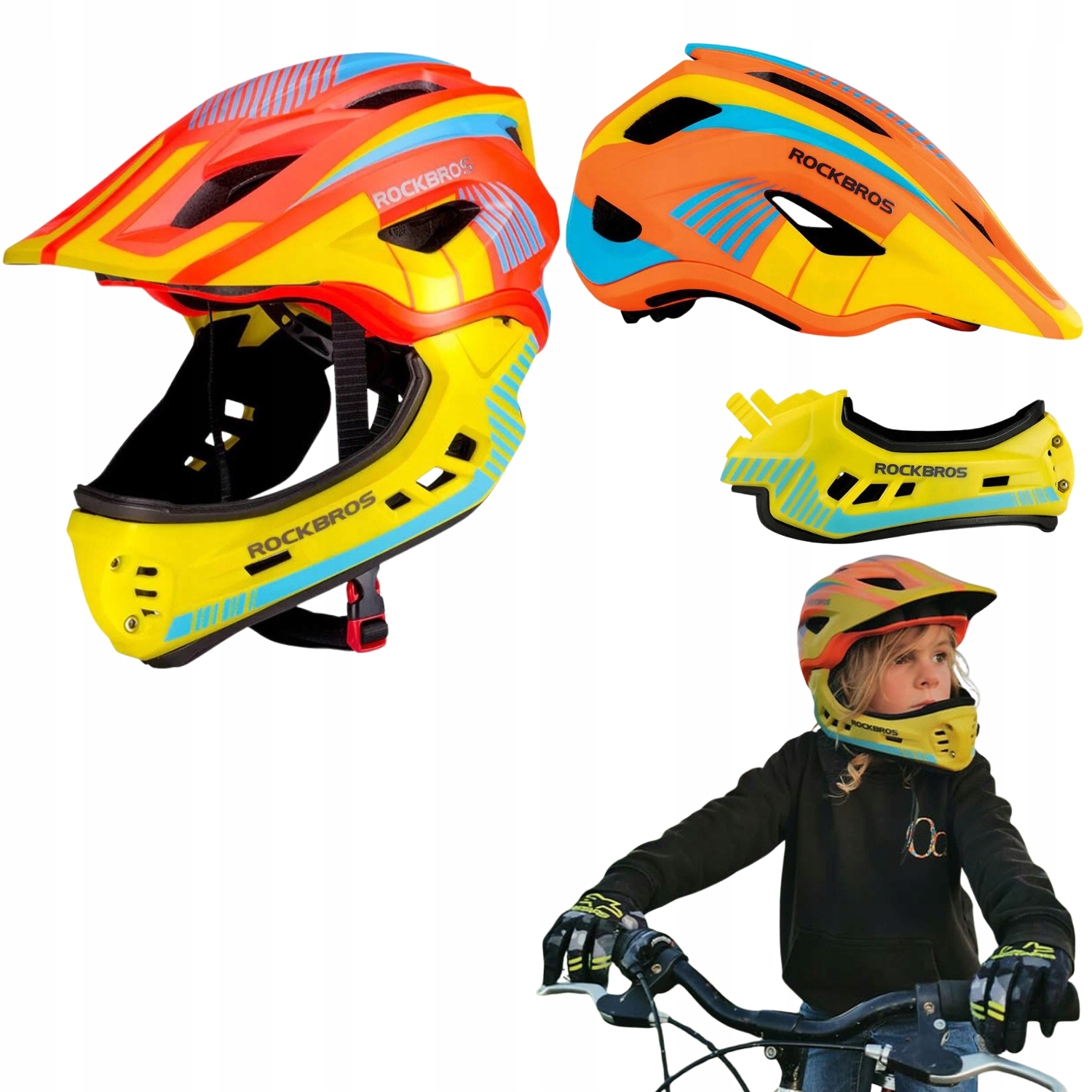 Kask Rowerowy Dziecięcy Rockbros Full Face Rozmiar M Z Odpinaną Szczęką