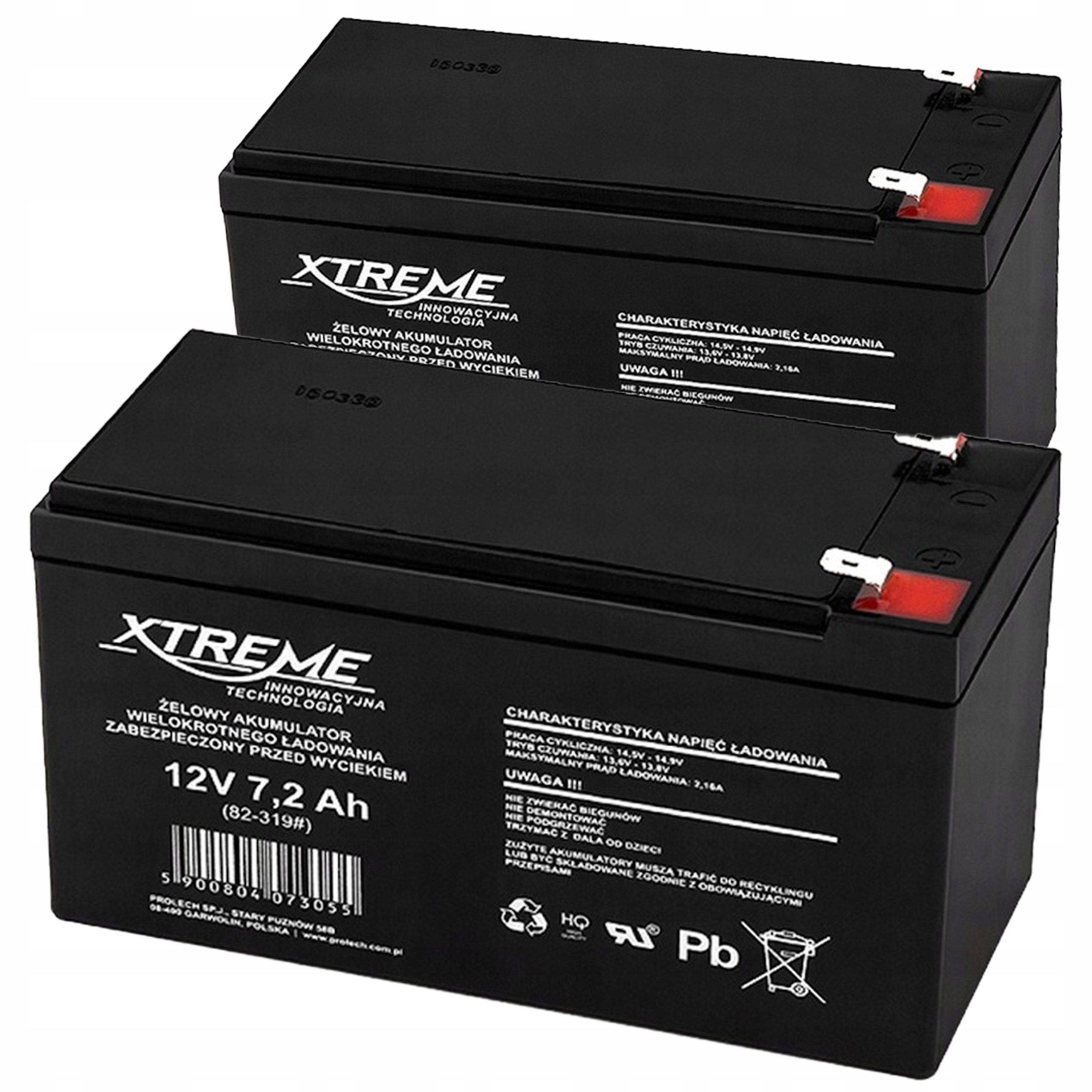 2x Akumulator Żelowy 12V 7,2Ah (wymiar 7Ah 8Ah 9Ah) Alarm Ups Bezobsługowy