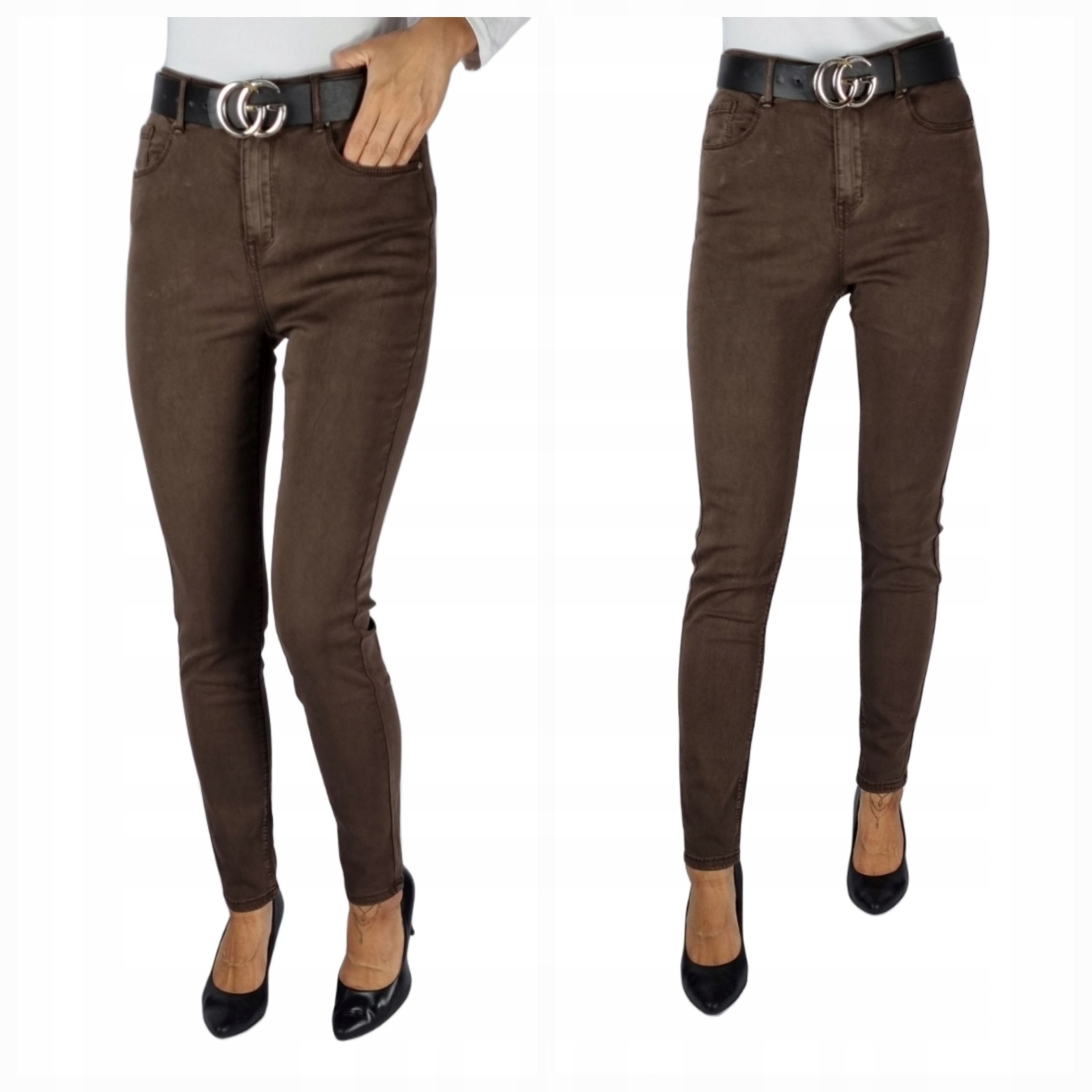 Jeansy spodnie damskie brazowe czekoladowe klasyczne Goodies 44