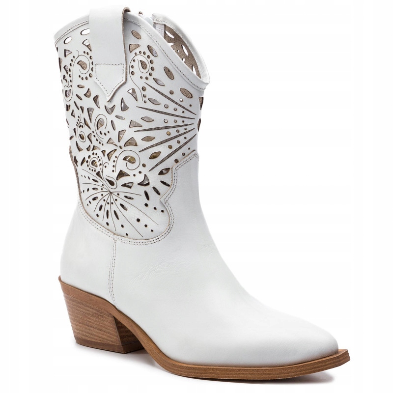 

Białe botki kowbojki ażurow skórzane R.Polański 40