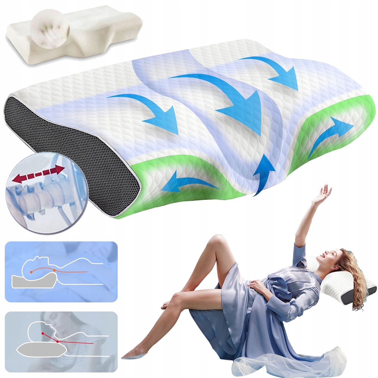 Poduszka Ortopedyczna Do Spania Na Boku I Brzuchu Profilowana Pianka Miękka