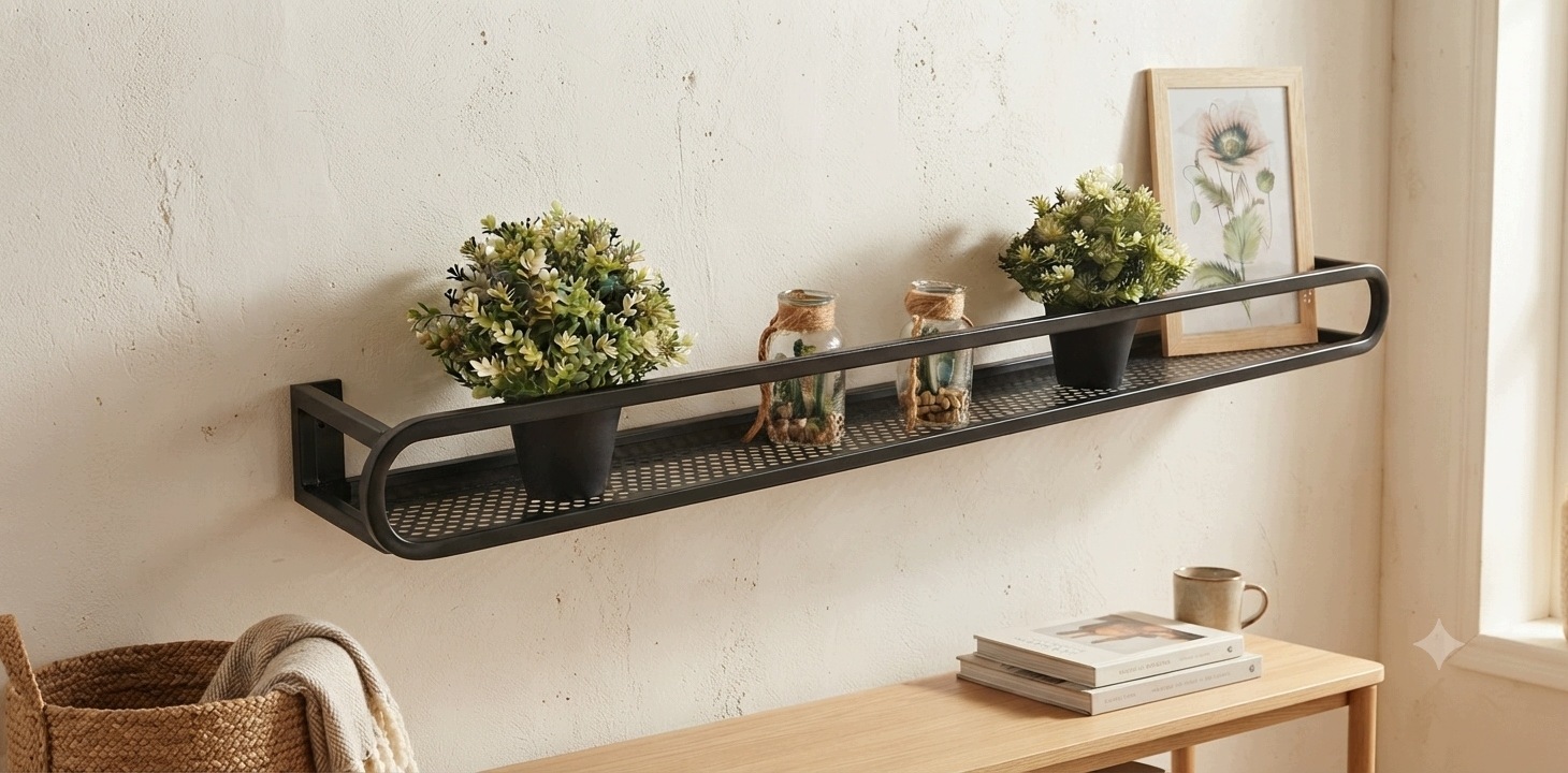 Závěsná nástěnná police kov loft černá 120 cm x 10 cm Ovál