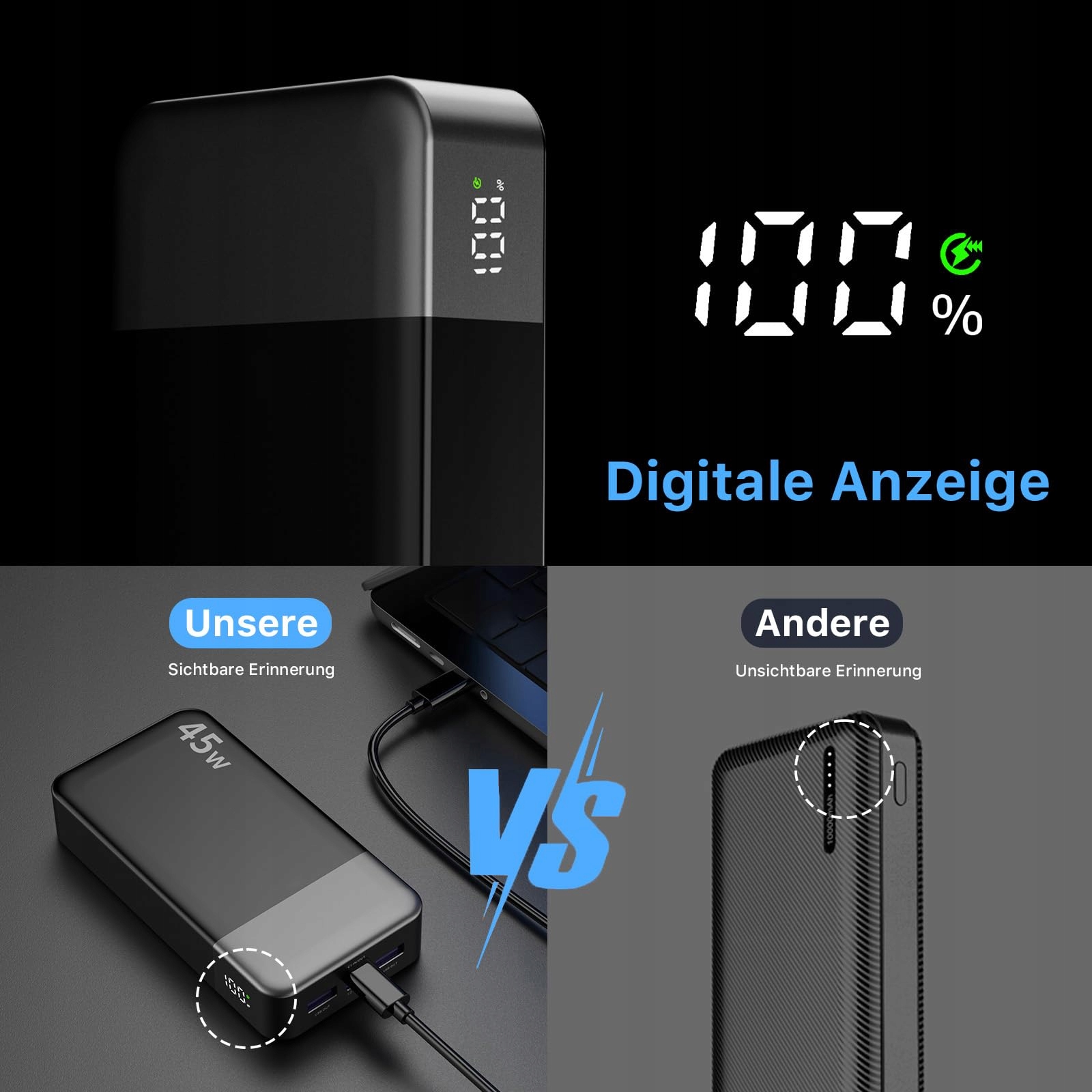 NOBIS Powerbank 20000mAh 45W Szybkie Ładowanie z Wyświetlaczem — miniatura 6