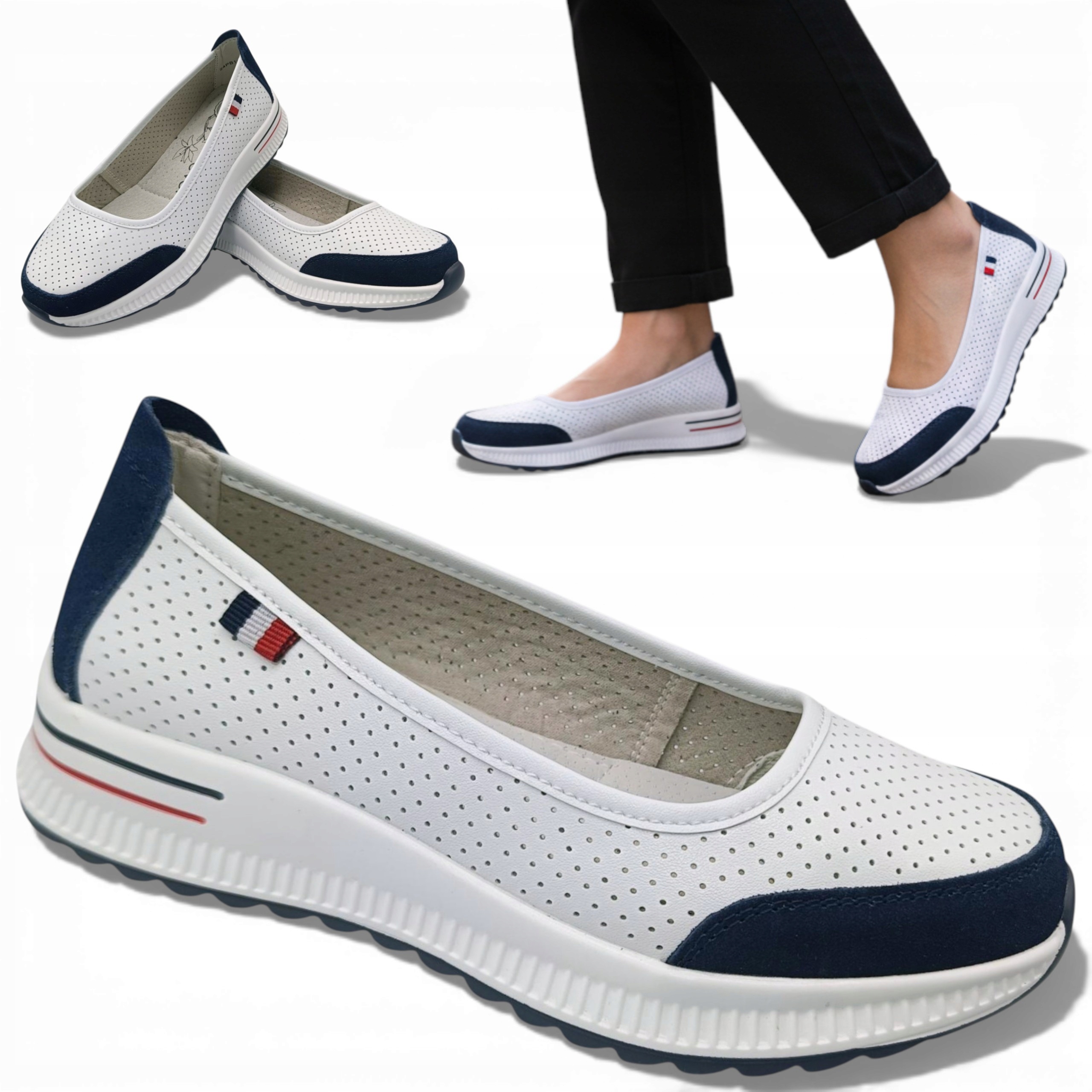 41 Dámské baleríny z přírodní kůže Lehké letní pohodlné boty bílé Evento