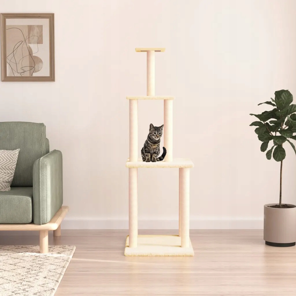 Levně Škrabadlo pro kočky se sisalovými sloupky krémové 149 cm